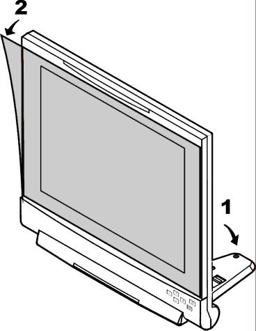 Installatie 1. Klap de voet van de monitor uit en verwijder de beschermfolie Klap de voet uit, zodat de monitor rechtop op de tafel kan worden geplaatst.