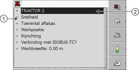 8 Toepassing Tractor-ECU Parameters van een voertuigprofiel configureren. Lijst van parameters Cursor Functiesymbool Betekenis Verschijnt alleen maar, wanneer.