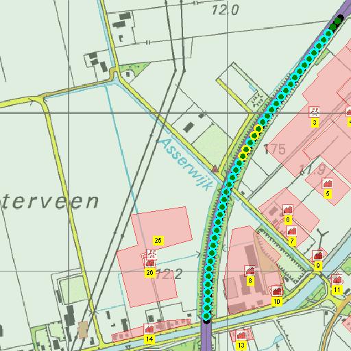 Externe veiligheid bestemmingsplan Groene Dijk te Assen 13 Omgeving Factor t.o.v. OW Huidig 0.002 Toekomst 0.005 Tabel 2.