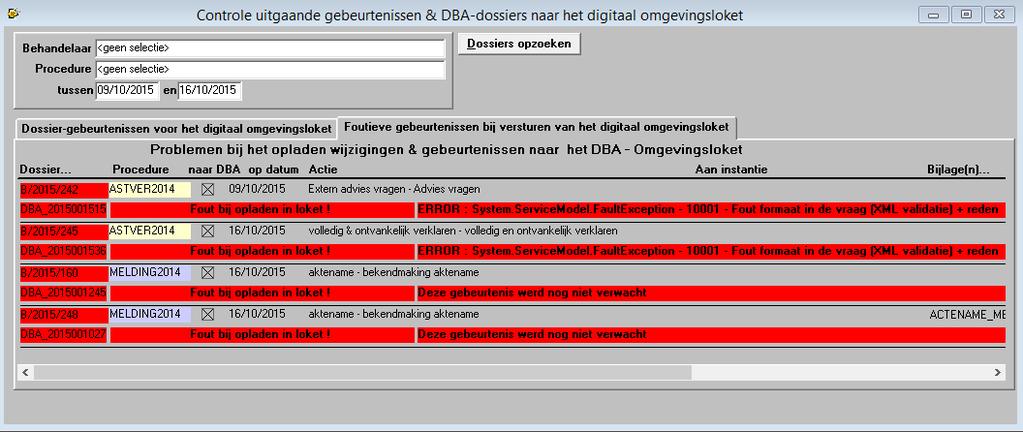 5.5 De volledige lijst van gebeurtenissen waarvoor een foutboodschap ontvangen werd, vind je ook onder Omgevingsloket, CeviRO -> Omgevingsloket,