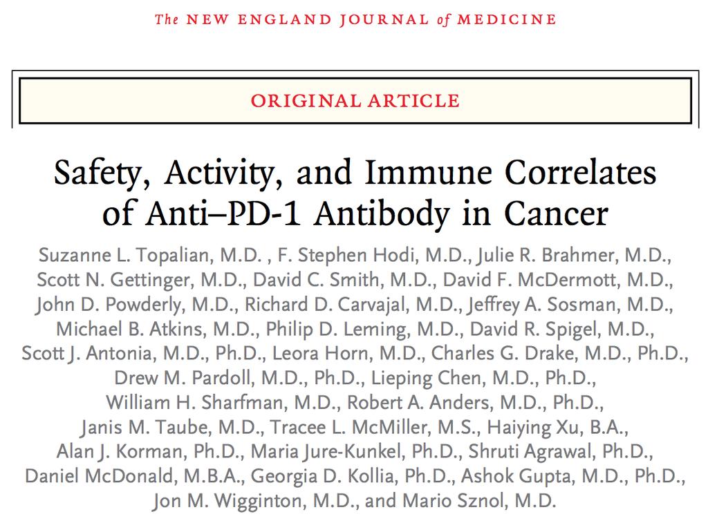 Begin van de immuno-oncologie hype in longkanker Fase 1 studie Nivolumab in verschillende doseringen Meerdere tumor types waaronder: