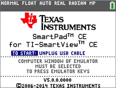 Een rekenmachine aansluiten als een toetsenbord op afstand De SmartPad CE App is beschikbaar voor de TI-84 Plus CE. De TI-84 Plus CE gebruiken als een toetsenbord op afstand voor TI-SmartView CE: 1.