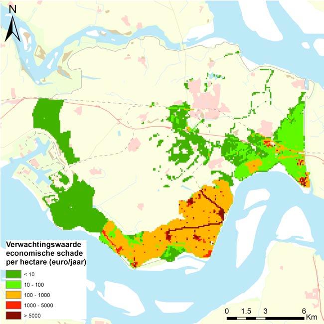 Figuur 85: Verwachtingswaarde van de economische schade Westerschelde Schadefunctie In Figuur 86 zijn de kansen op overschrijding van bepaalde schadebedragen getoond.