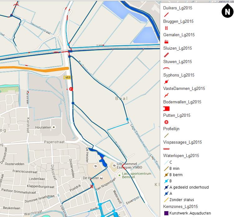 Figuur 3B Leggerwatergangen in zuidelijk deelgebied (in rood de plangrenzen) Waterkwaliteit Het oppervlaktewater binnen de grenzen van het inpassingsplan heeft geen natuurwaarden of een