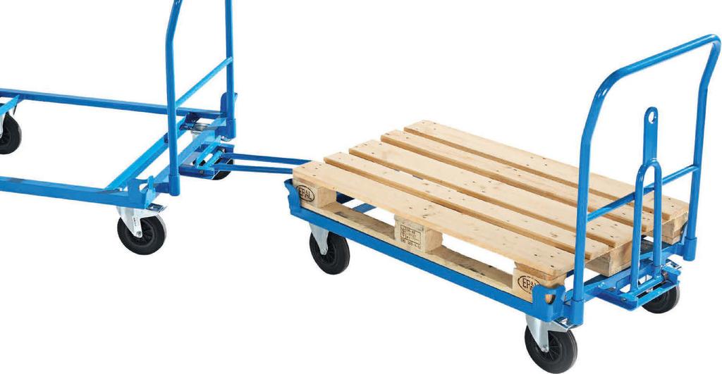 Onderwagens voor pallets Robuuste constructie van stalen hoekprofielen Met 4 vanghoeken Framemateriaal: hoekstalen frame. Oppervlak: poedercoating. Framekleur: meloengeel RAL 1028.