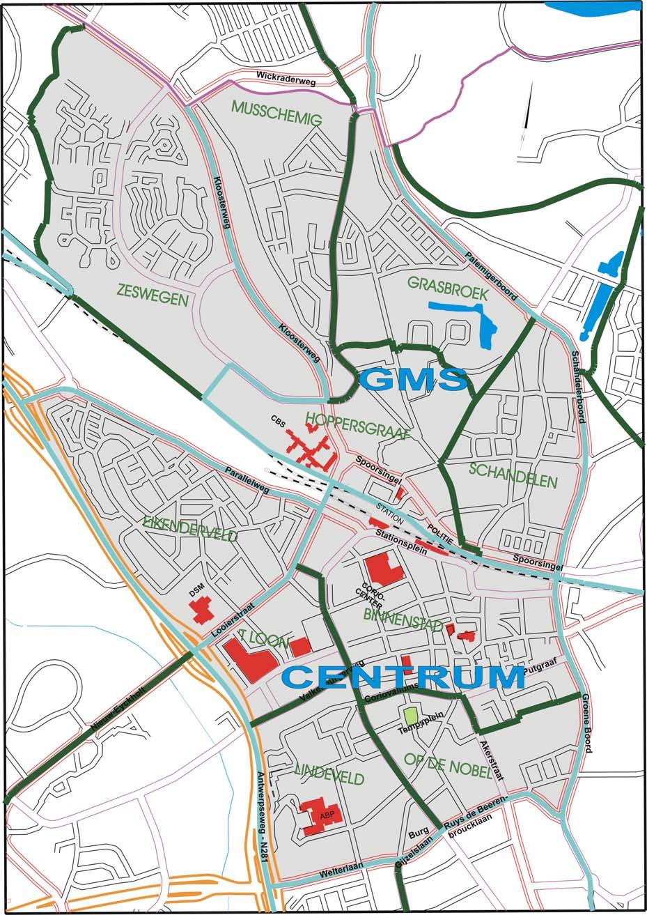 Alvorens de onderzoeksuitkomsten te presenteren toont de volgende kaart de ligging van de onderzochte buurten Centrum