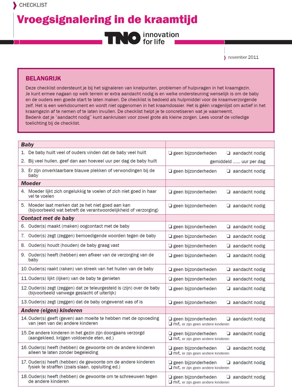 Bijlage 2 Checklist Vroegsignalering in