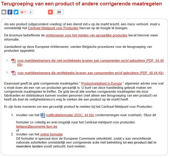 5. Interessante links Terugroeping van een product of andere corrigerende maatregelen