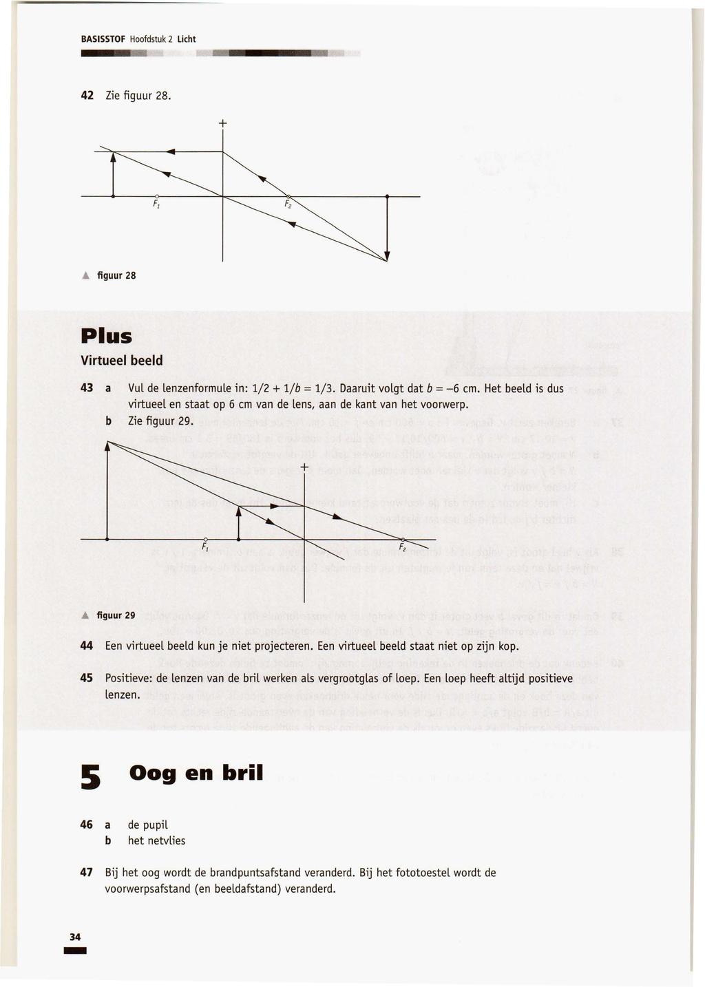 BASISSTOF Hoofdstuk 2 Licht 42 Zie figuu r 28. + À figuur 28 Plus Virtueel eeld 43 a Vul de lenzenformule in: /2 + / = /3. Daaruit volgt dat = -6 cm.