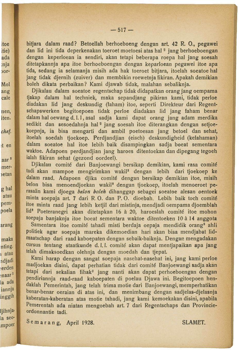 -517 bitjara dalam raad? Betoellah berhoeboeng dengan art. 42 R. O.