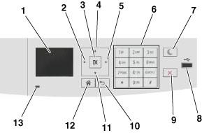 1 Omgaan met de printer Het bedieningspaneel van de printer gebruiken Onderdeel Tot 1 Display Printerstatus en -berichten weergeven. De printer configureren en bedienen.