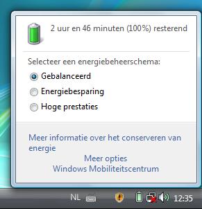 Accuvermogen De respectievelijke bedrijfsduur varieert naargelang de instelling van de energiebesparingsfuncties. Deze kunt u in het Configuratiescherm onder Energiebeheer aan uw wensen aanpassen.