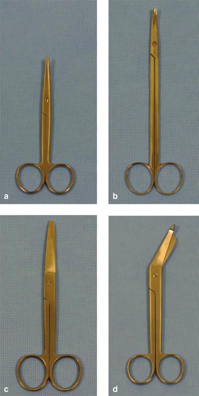 2.1 Instrumentenleer 63 2. Figuur 2.8 a Schaar volgens Mayo. b Prepareerschaar volgens Metzenbaum. c Rechte schaar.