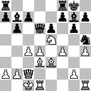 12.e4xd5 Wit geeft vrijwillig het centrum op. [12.e4-e5 Zolang het centrum gesloten blijft kunnen de zwarte lopers weinig uitrichten. 12...Pf6-g4 13.h4-h5] 12...Pe7xd5 13.Pc3xd5 Dd8xd5 14.