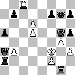 28...Dd7-b5+ Het idee van Willem : er wordt nog een verdediger van e1 verjaagd 29.Kf1-g2 Te4xe1 30.Td1-d2 Te8-e5 31.b2-b3 a7-a5 32.c3-c4 Db5-c5 33.Dh6-f4 Dc5-a3 34.
