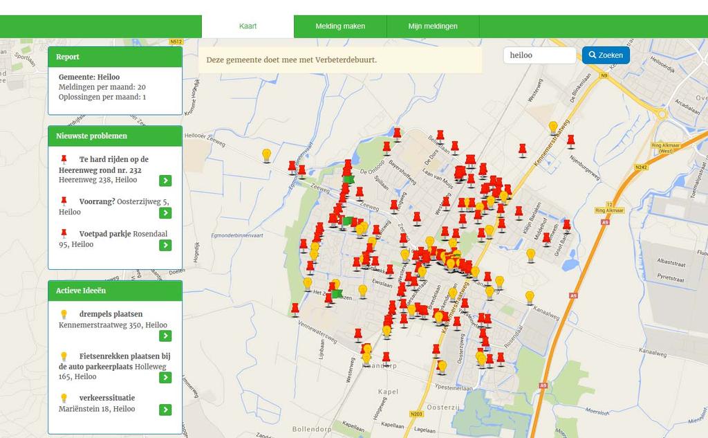 afbeelding 1. Via www.verbeterdebuurt.nl is input vergaard. Mede aan de hand van deze input is het verkeersbeleidsplan uitgewerkt.