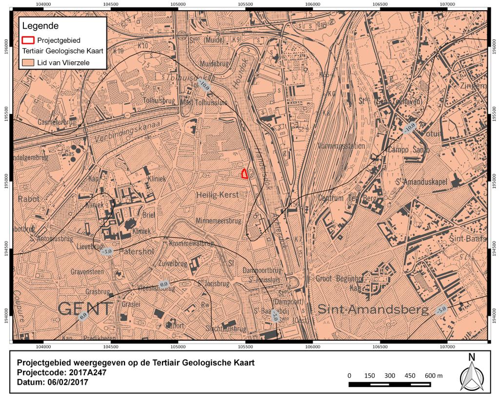 Projectcode: 2017A247 1.3.1.3 Geologie 1.3.1.3.1 Tertiair Het projectgebied ligt in het Lid van Vlierzele (Formatie van Gentbrugge).