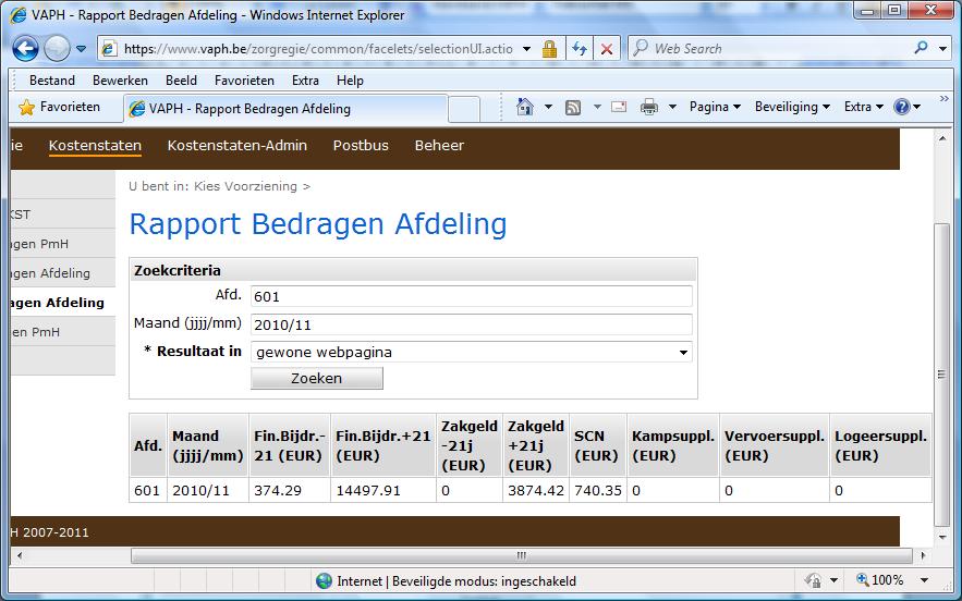 4.4 Rapport bedragen afdeling Bij rapport bedragen afdeling (zie pijl) bekomt u een overzicht van het totaal bedrag van de financiële gegevens per afdeling voor uw voorziening.