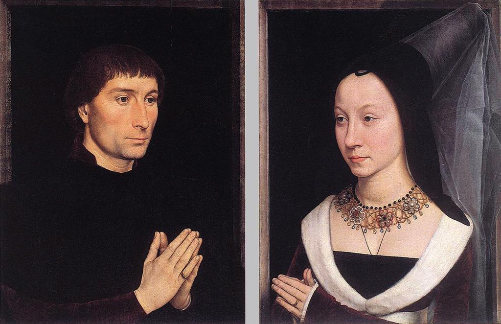 Hans Memling, Portretten van Tomasso Portinari en Maria Baroncelli, ca. 1470, elk paneel, 44,1 x 33,7 cm, Met ropolitan Museum, New York 1494).