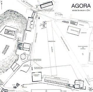 Plattegrond van Agora, eind vijfde eeuw Hoofdstuk 1: Athene en Paestum in de vijfde eeuw voor Christus Athene zal gedurende de vijfde eeuw voor Christus uitgroeien tot de machtigste en welvarendste