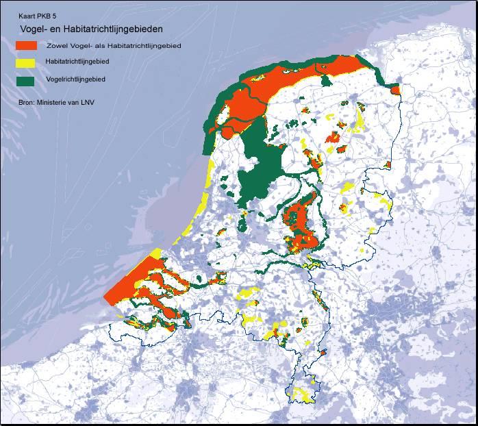 Figuur 3 Vogel en Habitatrichtlijngebieden in Nederland De in 1992 vastgestelde Habitatrichtlijn is de belangrijkste wetgeving van de Europese Unie ter bevordering van de biologische verscheidenheid.