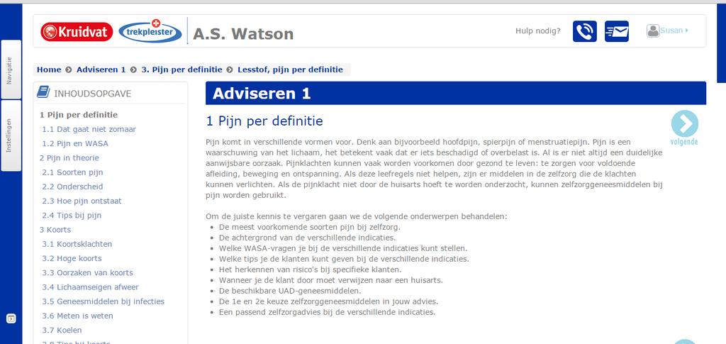 1.5 Het kruimelpad Boven in de leeromgeving is een kruimelpad te zien. Door op een stap terug te klikken ga je een stap terug in het menu.