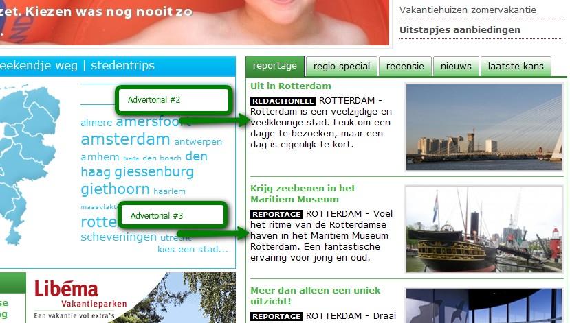 Advertorial positie 2 en positie 3 Afbeelding 3: Advertorialposities 2 en 3 op www.dagjeweg.nl.