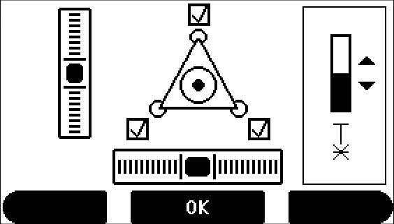 Als het elektronisch doosniveau is gecentreerd, wordt de pijl vervangen door een vinkje.