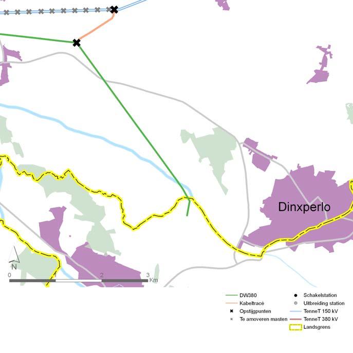 Voorontwerp Rijksinpassingsplan DW380 / 28 januari 2014 2.2.3 Het grensgebied In het grensgebied van Kroezenhoek tot het grensovergangspunt met Duitsland nabij Voorst vormt het tracé een lange rechtstand naar de grens.