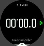 Druk op de middelste knop om de timerweergave te openen. Wanneer u voor het eerst de display opent wordt de stopwatch weergegeven.
