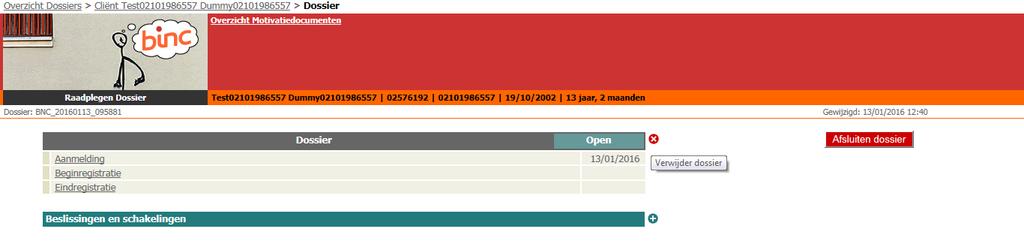 De status van het dossier is nu afgesloten. Het dossier kan nog gewijzigd worden, maar steeds binnen de validatieregels.