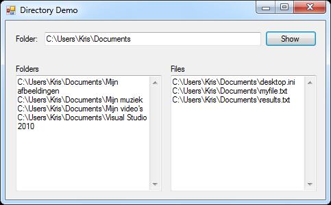 De klasse Directory Programma Directory Demo Laat folders
