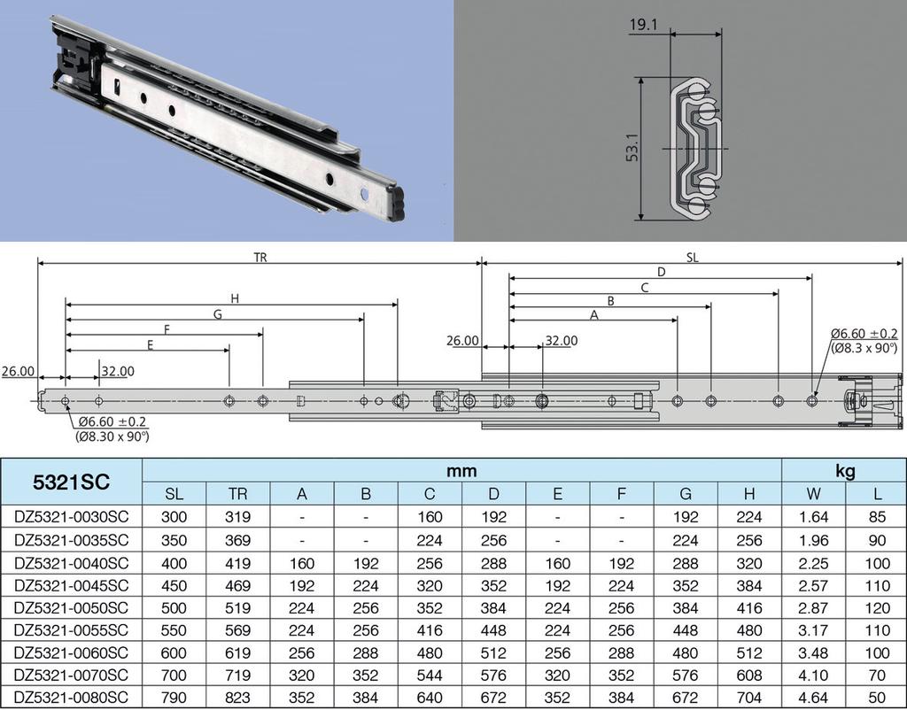 bodemmontage* - boorpatroon: 32 mm - zelfsluitend - met sluiting (houdt de geleider dicht) - niet demonteerbaar *draagkracht bij bodemmontage: 35 kg 032214 verzinkt 300 mm 85 kg 5 pr 032215 verzinkt