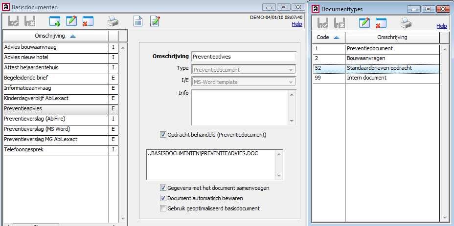 3.6 Basisdocumenten In de basisdocumenten stelt u de templates in. Nieuw is de koppeling met documenttypes.