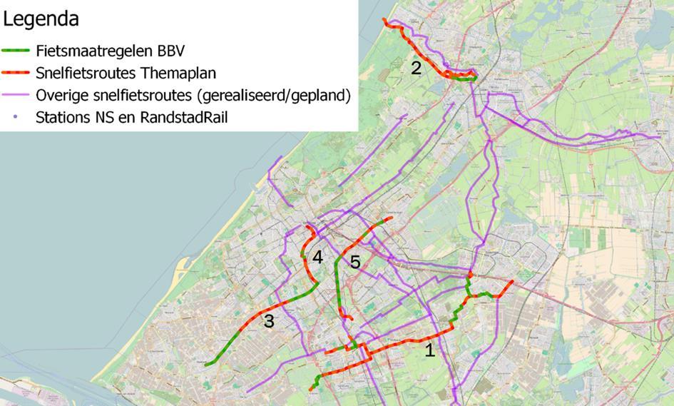 - Westland/Wateringseveld/Rijswijk/Den Haag/Leidschendam-Voorburg/Leiden/Katwijk De verlengde Velostrada is een essentiële schakel in de tweede tangent. Op onderstaand kaartje is dit weergegeven.