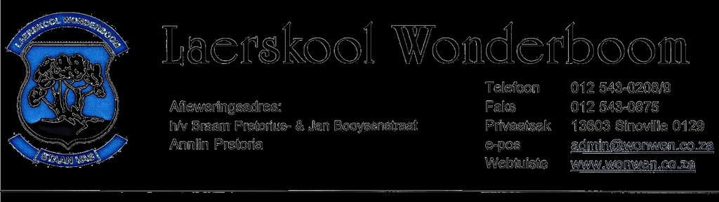 21 September 2017 LAERSKOOL WONDERBOOM GHOLFDAG: BORGE, DONASIES EN PRYSE Laerskool Wonderboom bied op Woensdag, 22 November 2017, n gholfdag te Wingate Park Gholfbaan aan.