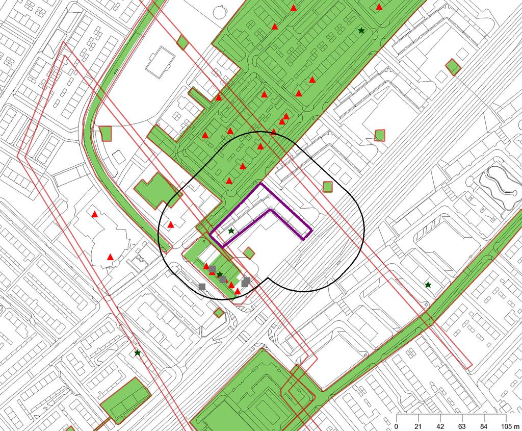 Schubertlaan 277 te Eindhoven Bodeminformatie Legenda Geselecteerde locatie 50-meter contour Beschermingszone Onderzoek GBKN lijnen Locaties