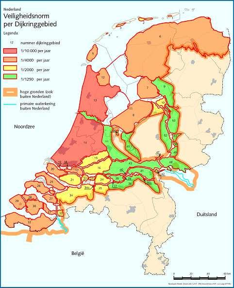 Figuur 3: Veiligheidsnormen Nederlandse dijkringen Bron: Nationaal Responsplan Hoogwater en Overstromingen, BZK 2007 Wat ook relevant is binnen dit risico is de verandering van het klimaat (de