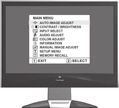 Het beeld op het scherm aanpassen Gebruik de knoppen op het bedieningspaneel vooraan om de OSD-bedieningselementen op het scherm weer te geven en aan te passen.