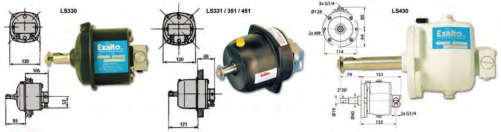 Stuurpompen (uit besturingset 2) De 29 t/m 40 cc stuurpompen hebben een aansluitmaat voor de hydrauliek slang van 2x G1/4. De 60 cc stuurpomp heeft een 2x G3/8 aansluitmaat.