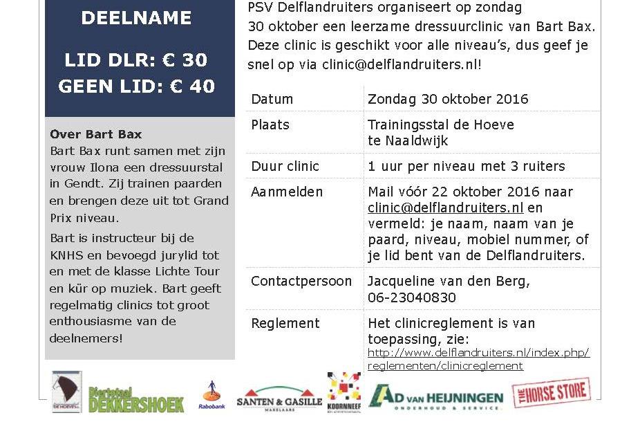 .de clinic van Bart Bax op 30 oktober