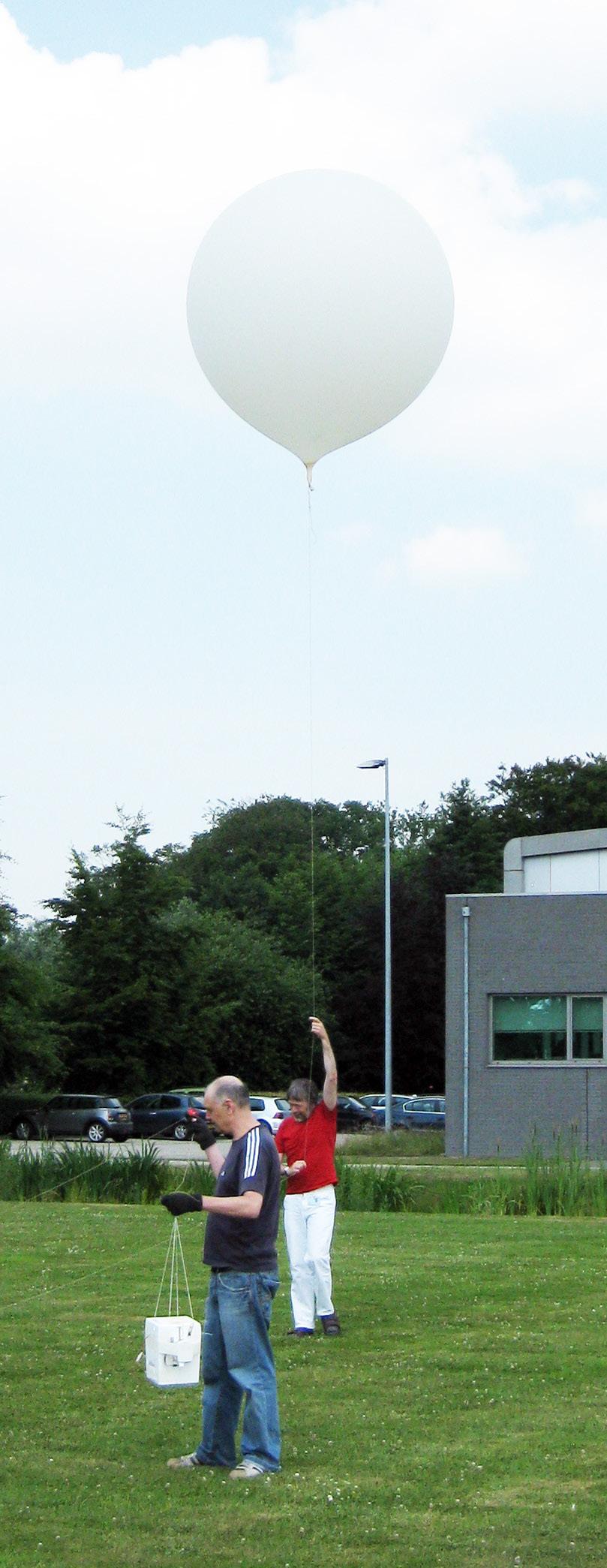 De radiosonde wordt aan de ballon