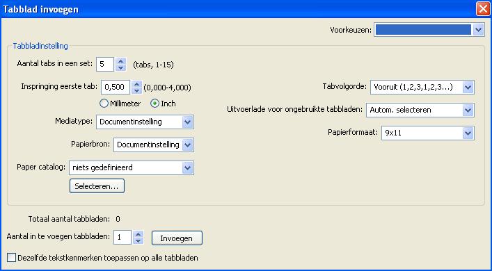 COMMAND WORKSTATION, WINDOWS EDITION 28 Tabbladen invoegen Met de functie Tabbladen invoegen kunt u automatisch tabbladen in een taak invoegen.