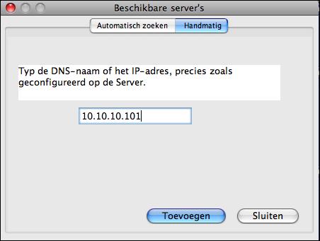 COMMAND WORKSTATION, MACINTOSH EDITION 41 2 Als geen EX8002 wordt gevonden, klikt u op het tabblad Handmatig om te zoeken op DNS-naam of IP-adres.