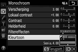 A Filtereffecten (Alleen Monochroom) De opties in dit menu bootsen het effect van kleurfilters op monochrome foto s na.