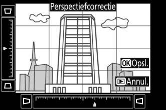 Perspectiefcorrectie G-knop N retoucheermenu Maak kopieën die de effecten verminderen van een perspectief gemaakt vanaf
