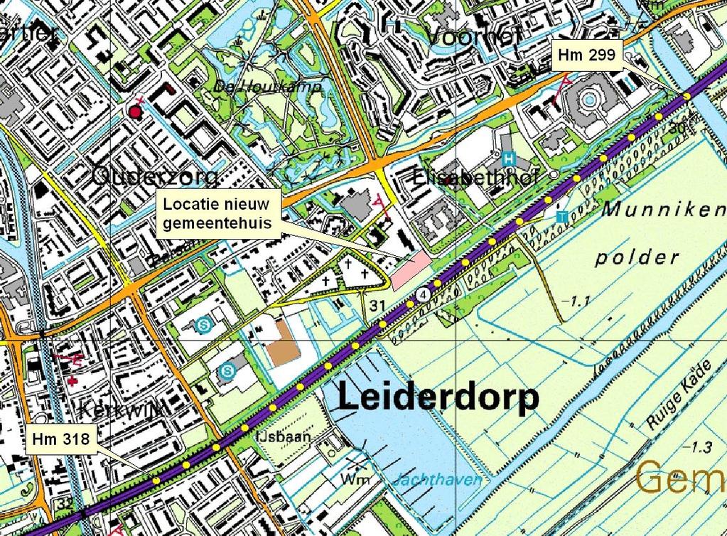 Externe veiligheid A4 gemeentehuis Leiderdorp 3 2. Uitgangspunten risicoberekening 2.1. Locatie Figuur 1 toont de nieuwe locatie van het gemeentehuis.