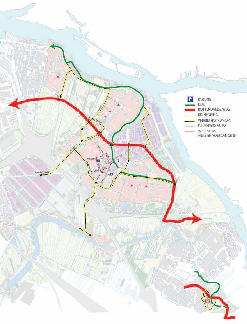 VERKEER IN RIDDERKERK Rondom het centrumgebied van Ridderkerk is een structuur van ringwegen aangelegd om de verkeerscirculatie in goede banen te leiden en het verkeer te kunnen geleiden naar