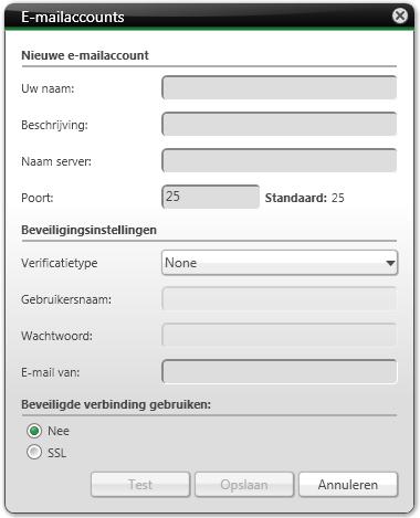 Optieoverzicht van Nero BackItUp 15.3 Een e-mailaccount instellen In Nero BackItUp kunt u de gegevens van uw e-mailaccount toevoegen.