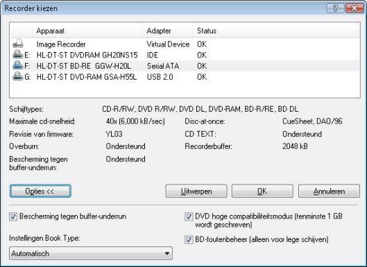 Compilatie branden 12 Compilatie branden 12.1 Venster Recorder kiezen In het venster Recorder kiezen kunt u een recorder voor het brandproces kiezen. U kunt het venster openen met het pictogram.